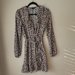 Dynamite Leopard Print Long Sleeve Wrap Dress